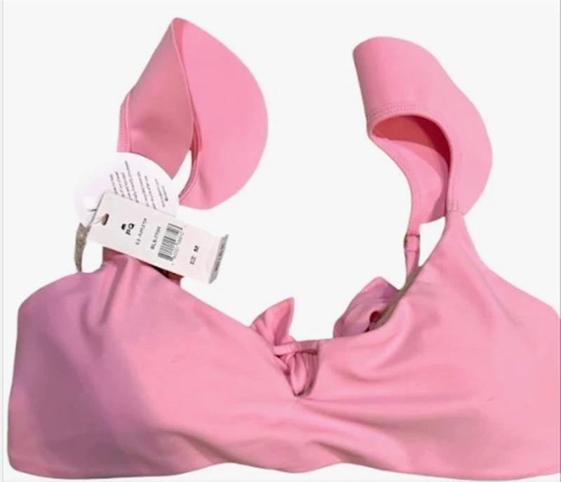 NWT Pilyq BLS L Ruffle Strap Bikini Swim Top Pink 122390