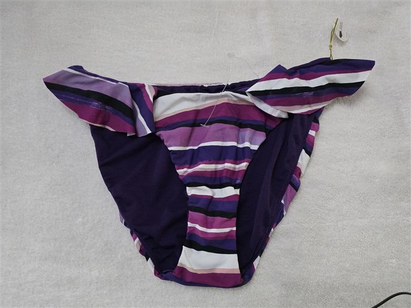 NWT Mynah L Purple Stripe Ruffle Side Swim Bottom 128704