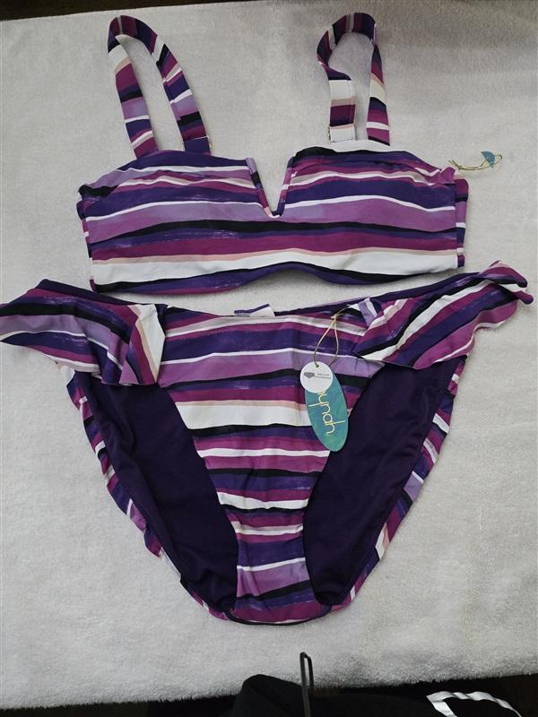 NWT Mynah M Purple Stripe Deep V Bikini Swimsuit Top 128705