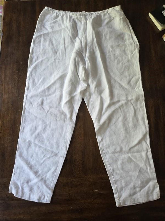 NWOT Eileen Fisher M Linen Straight Leg Pants Linen Cropped White 128710