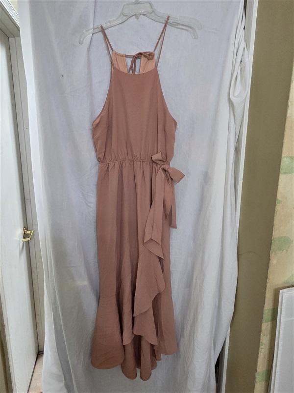 NWT Gilli S Waist Ribbon Halter Maxi Bra Dress Dusty Apricot Peach 128712
