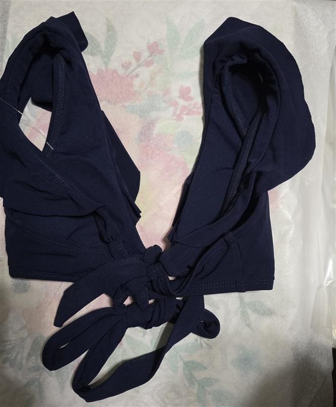 NWOT Robin Piccone Ava XS Blue Front Knot Ruffle Bikini Swim Top 128715