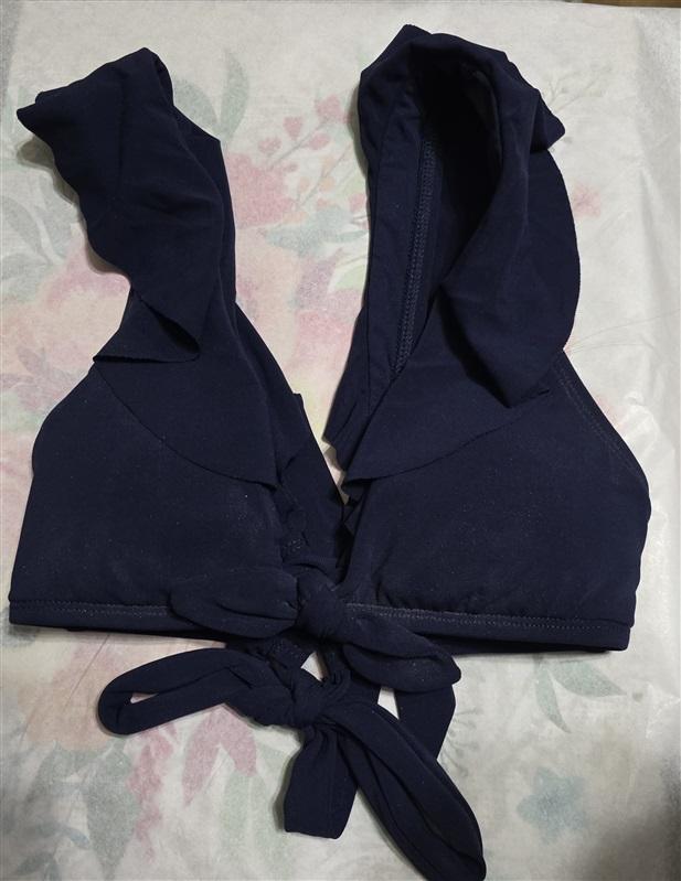 NWOT Robin Piccone Ava XS Blue Front Knot Ruffle Bikini Swim Top 128715
