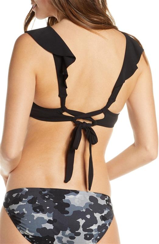 NWOT Robin Piccone Ava XS Blue Front Knot Ruffle Bikini Swim Top 128715