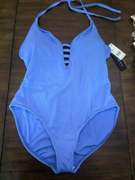 NWT La Blanca 6 Island Goddess Halter Mio 1PC Swimsuit Blue 128716