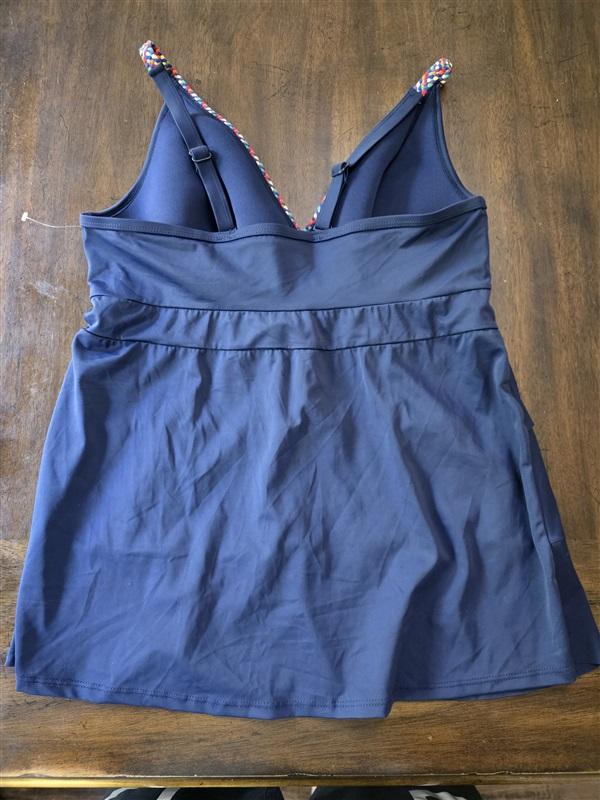 NWOT Cacique 14 Braided Rainbow Navy Blue V Neck Ruffle Swim Tankini 128740