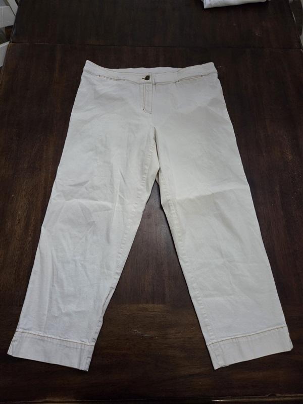 PO Eileen Fisher L Cotton Blend Ivory Ankle Capri Pants 128759