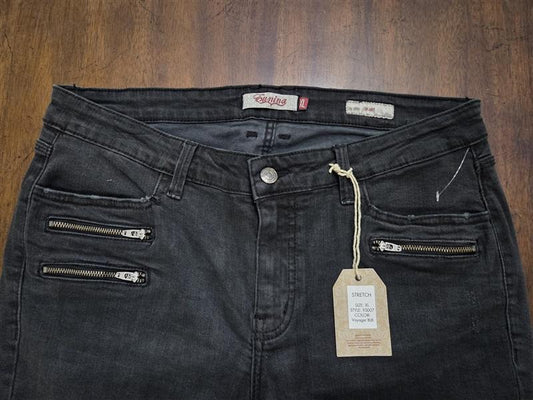 NWT Eunina XL Skinny Ankle Zipper Pocket Distressed Black Jeans 128763