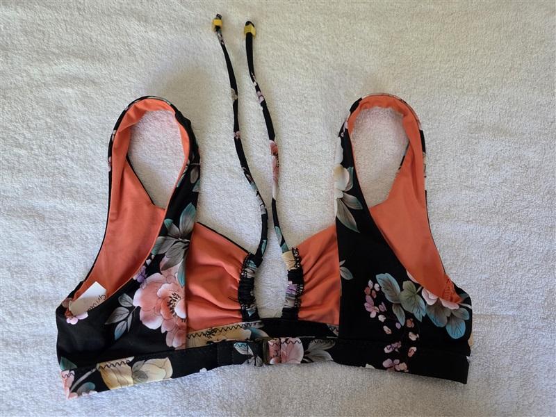 NWT Becca Virtue S Tie Front Japanese Floral Bikini Swim Top Black 128776