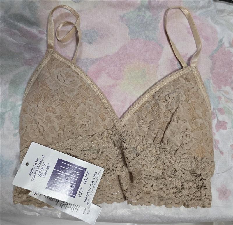 NWOT Hanky Panky XXS Signature Lace Padded Triangle Bralette Beige 128816