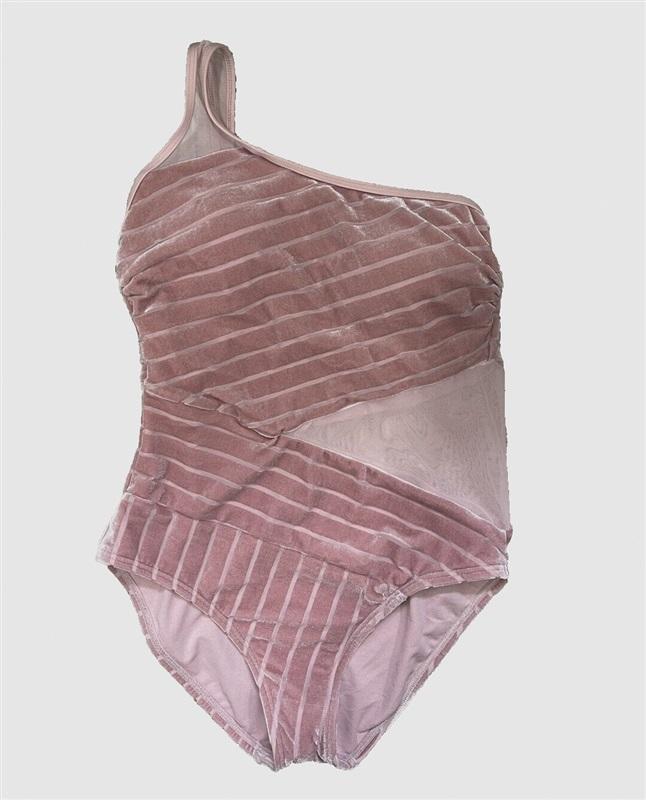 NWT Kenneth Cole L Pink Velvet One-Shoulder Mesh One-Piece Swimsuit 128932