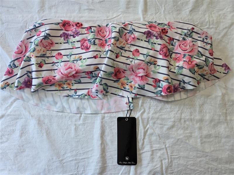 NWT Wildfox L Gypsy Stripe Floral Flounce Ruffle Bikini Top 128944