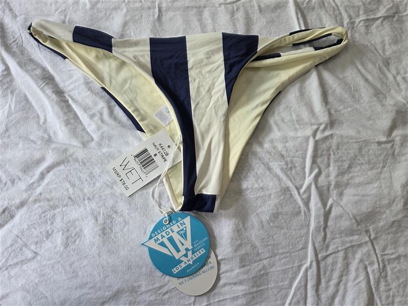 NWTD Wet LA S Navy Blue Stripe Bikini Bottom 128945