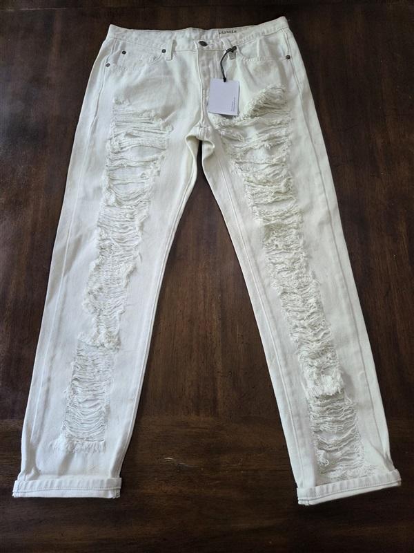 NWT Pistola 27 Distressed Raw Leg Skinny Jeans Ivory 128954