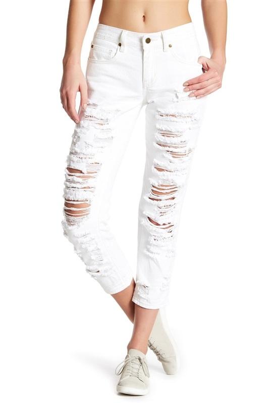 NWT Pistola 27 Distressed Raw Leg Skinny Jeans Ivory 128954