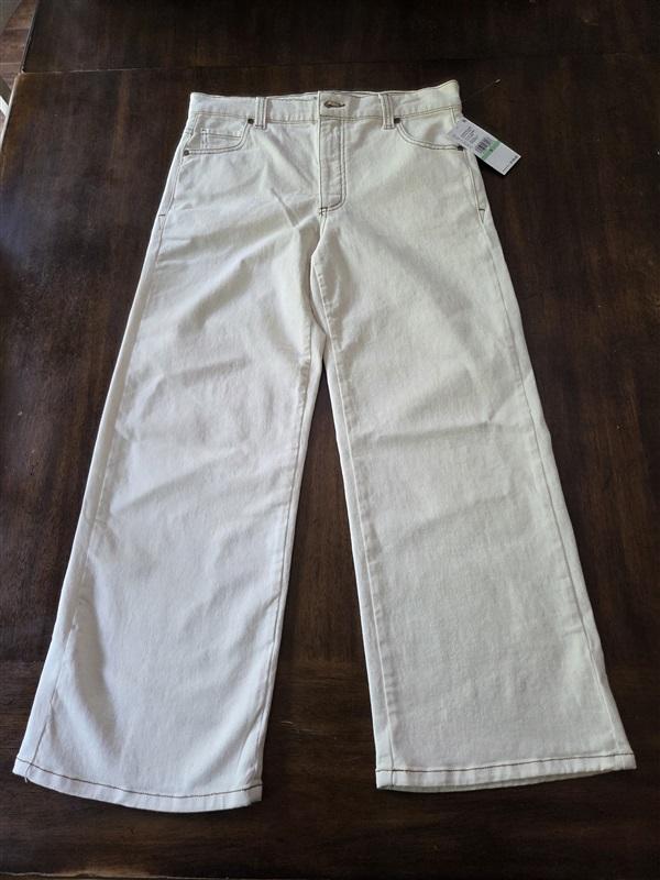 NWT Karen Kane 8 Cropped Wide Leg Jeans Natural 5 Pockets Zip/Button 128955
