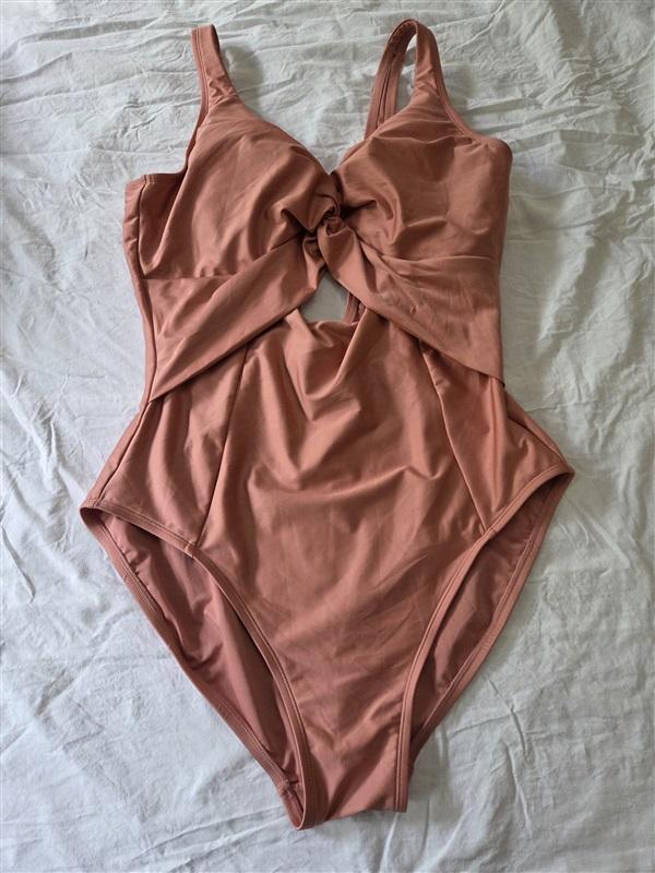 NWT DKNY 16 Peek-a-boo Twist One Piece Swimsuit Pink 128960