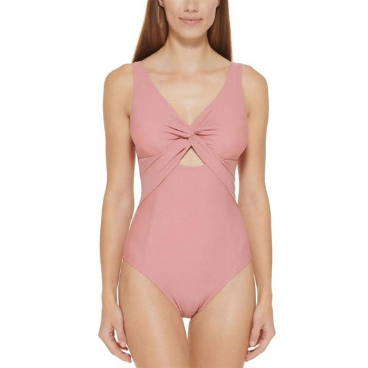 NWT DKNY 16 Peek-a-boo Twist One Piece Swimsuit Pink 128960