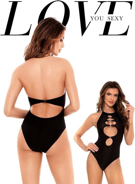 NWT Love You Sexy L 1PC Swimsuit Black Deep V Cut Out 128964