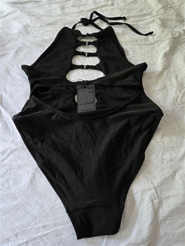 NWT Love You Sexy L 1PC Swimsuit Black Deep V Cut Out 128964