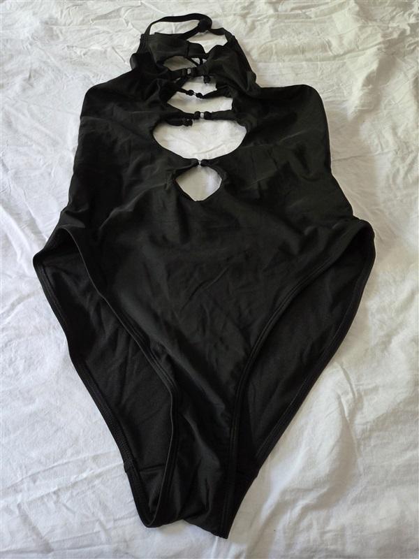 NWT Love You Sexy L 1PC Swimsuit Black Deep V Cut Out 128964