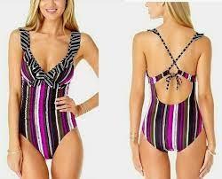NWOT Anne Cole 12 Sketchbook Shoulder Flounce 1pc Swimsuit Stripe 128974