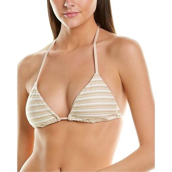NWT Pilyq M Nee New Earth Stripe Tri Bikini Top White Gold 128980