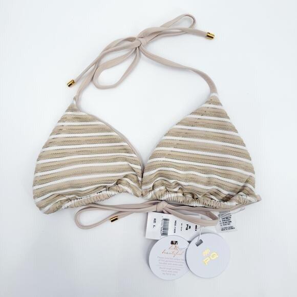 NWT Pilyq M Nee New Earth Stripe Tri Bikini Top White Gold 128980