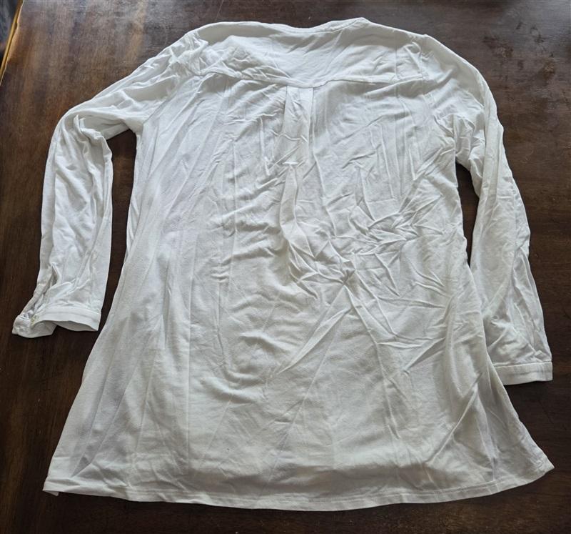 PO Eileen Fisher XS Stretch Top Button Up Mandarin Collar White 128987