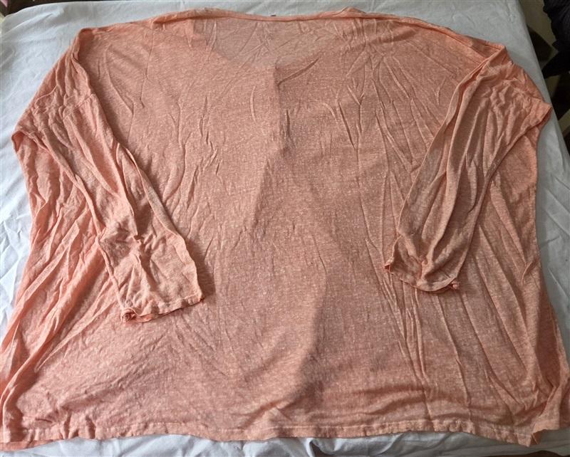 NWOT pete & greta XL Oversized Peach Linen Deep V Henley Tunic Top 128995