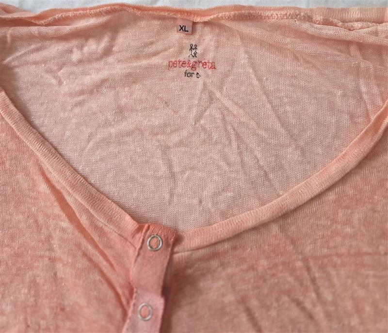 NWOT pete & greta XL Oversized Peach Linen Deep V Henley Tunic Top 128995