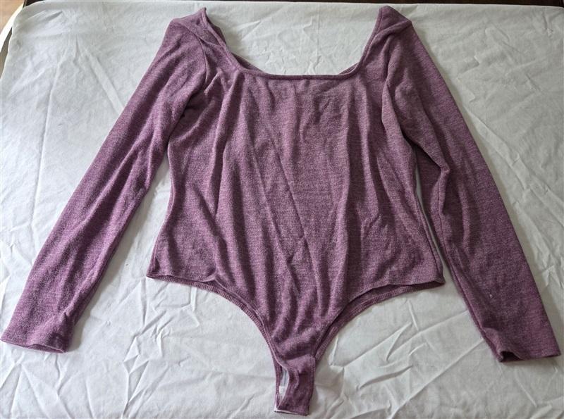 NWT Heatherly 2X Long Sleeve Bow Front Ballet Core Purple Bodysuit 128997