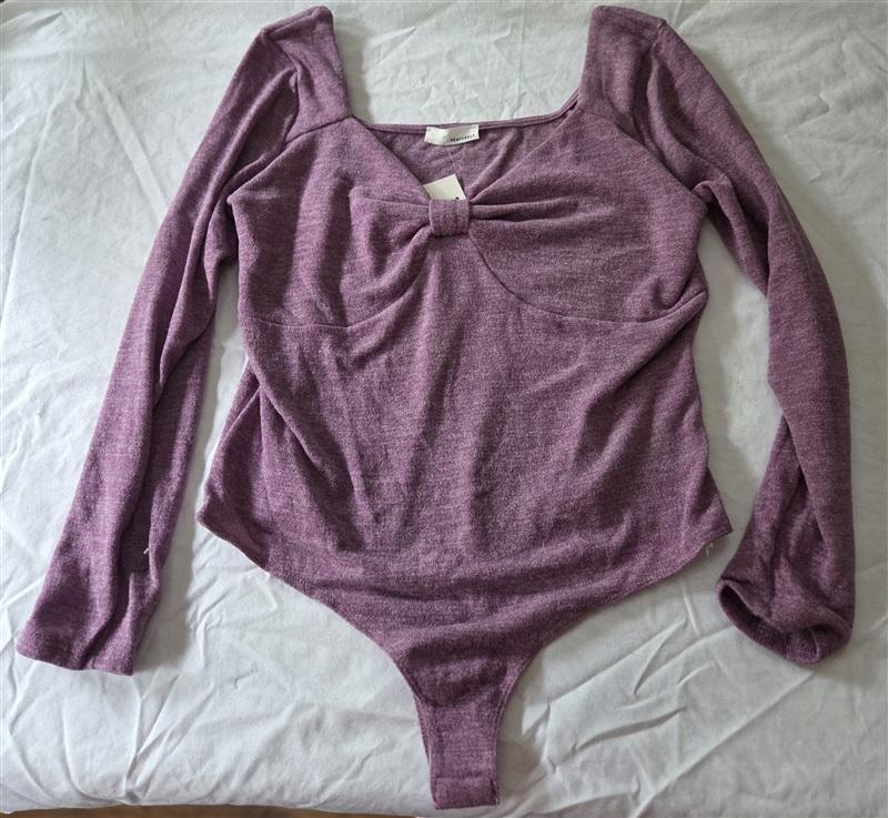 NWT Heatherly 2X Long Sleeve Bow Front Ballet Core Purple Bodysuit 128997