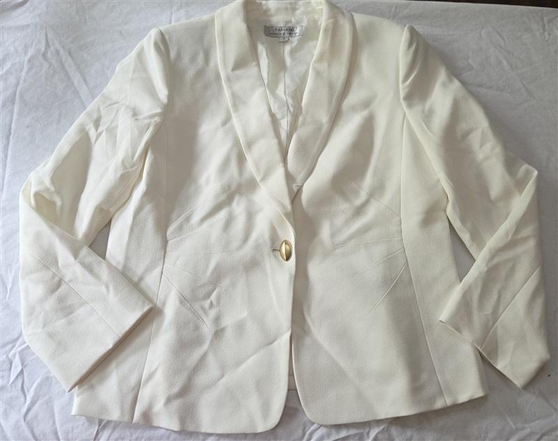 NWOT Tahari Arthur Levine 16 Off White Embroider Front Gold Button Blazer 128999