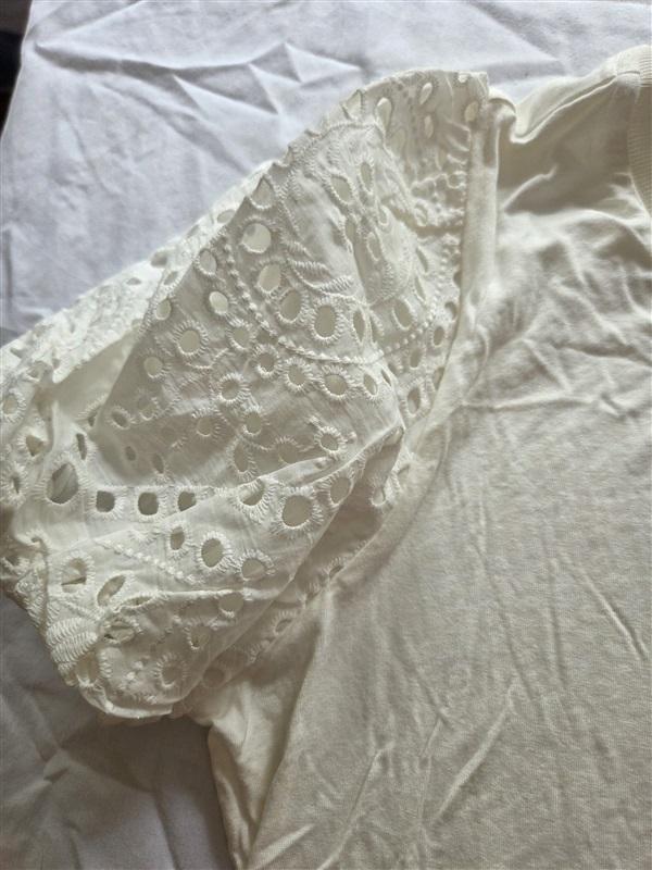 NWT Skies are Blue L White T Shirt Eyelet Puff Sleeves 129002
