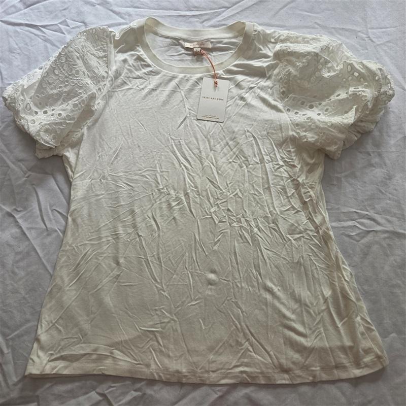 NWT Skies are Blue L White T Shirt Eyelet Puff Sleeves 129002