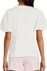 NWT Skies are Blue L White T Shirt Eyelet Puff Sleeves 129002