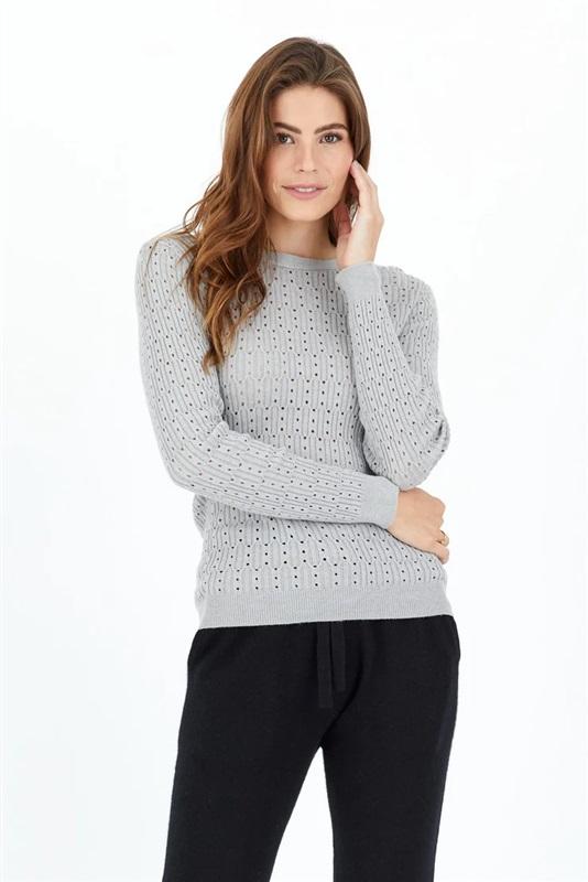 NWT One Gray Day SM Sabrina Crew Neck Sweater Black 129006