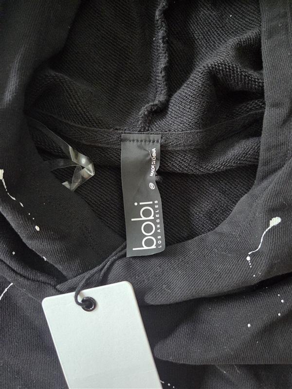 NWT Bobi XS Long Sleeve Paint Splatter Hoodie Sweatshirt Black 129011