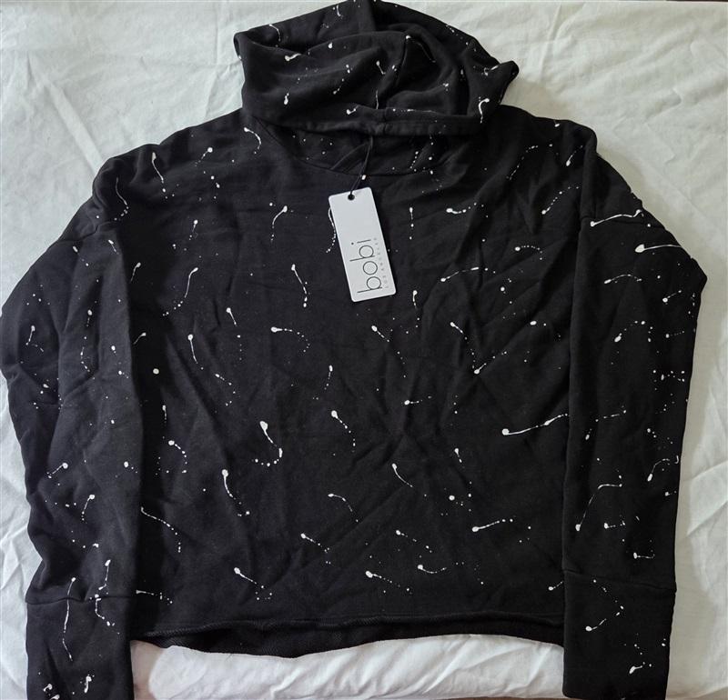 NWT Bobi XS Long Sleeve Paint Splatter Hoodie Sweatshirt Black 129011