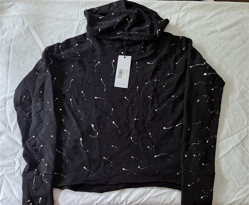 NWT Bobi XS Long Sleeve Paint Splatter Hoodie Sweatshirt Black 129011