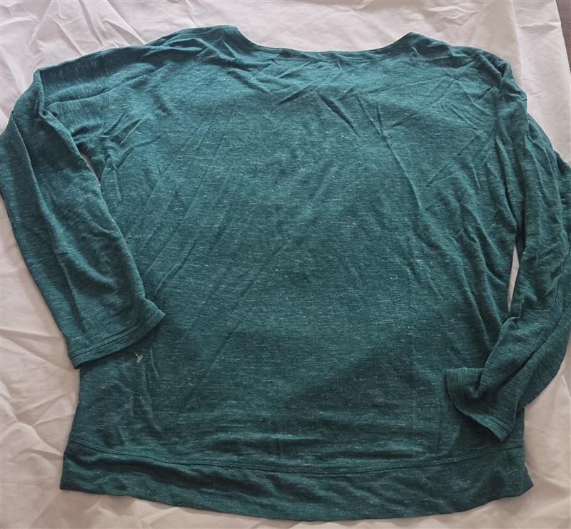 PO Eileen Fisher XS Organic Linen Green White Marled T-Shirt 129013