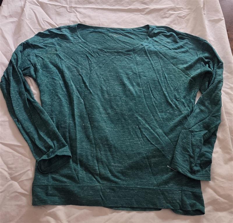 PO Eileen Fisher XS Organic Linen Green White Marled T-Shirt 129013