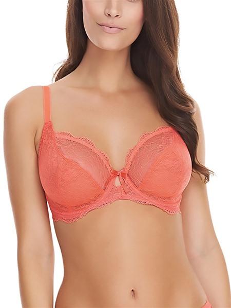 NWT Freya 36DDD Fancies Underwire Plunge Bra AA1011 Hot Coral Lace 129034