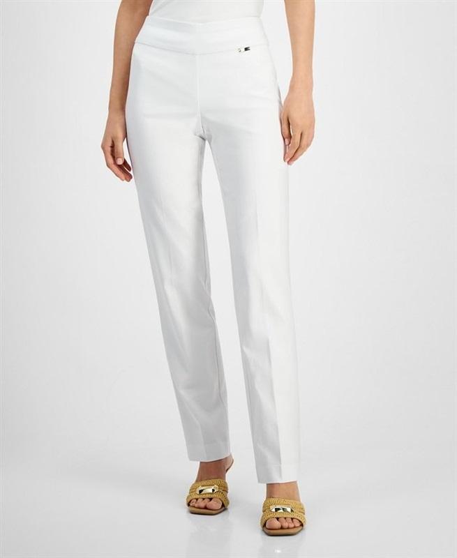 NWT INC 14 Tummy-Control Pull-On Straight-Leg Pants White 129093