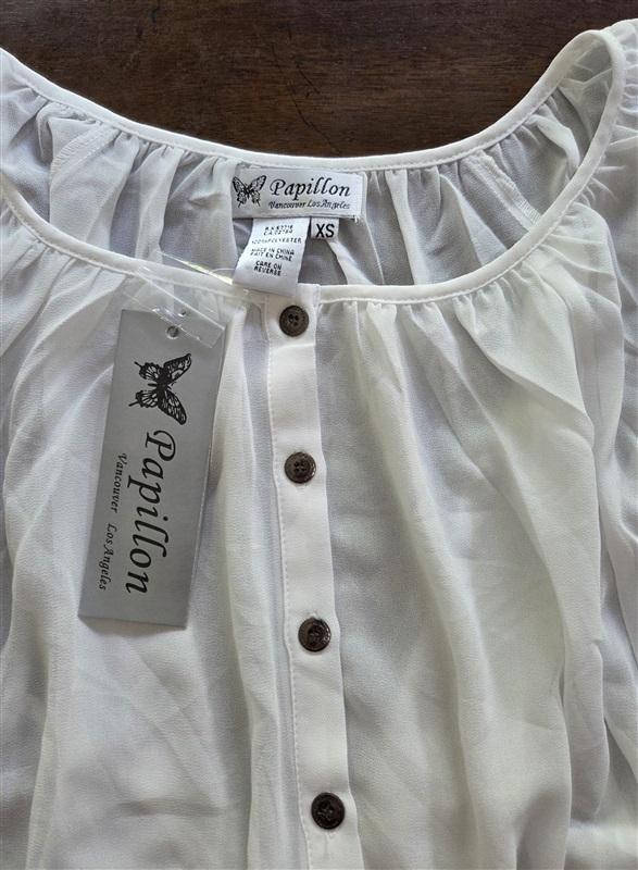 NWT Papillon XS Sheer Button Up Flowy Short Sleeve Top 129095