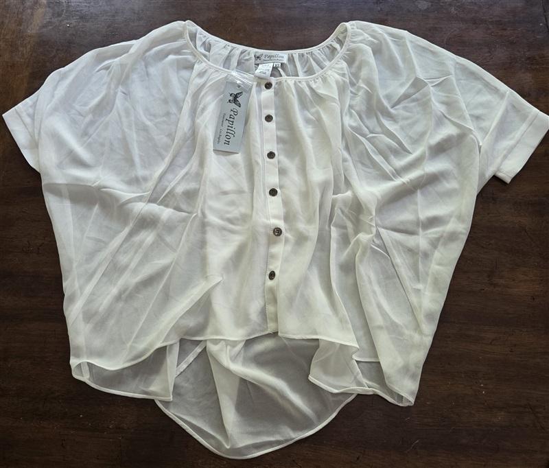 NWT Papillon XS Sheer Button Up Flowy Short Sleeve Top 129095