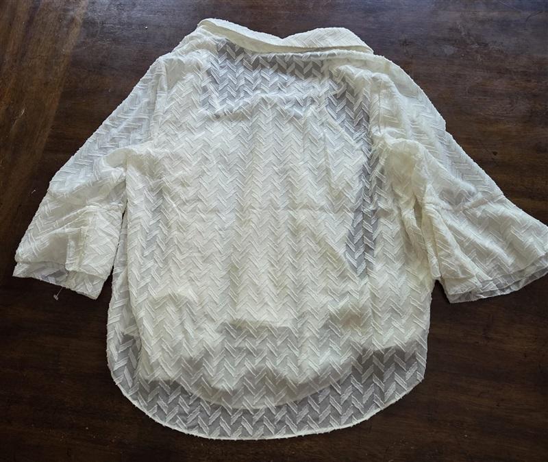NWT NYDJ S Chevron Ruffle Sheer Blouse Short Sleeve with Tank 129096