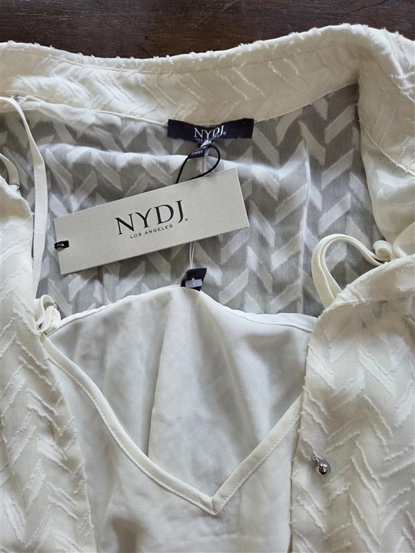 NWT NYDJ S Chevron Ruffle Sheer Blouse Short Sleeve with Tank 129096