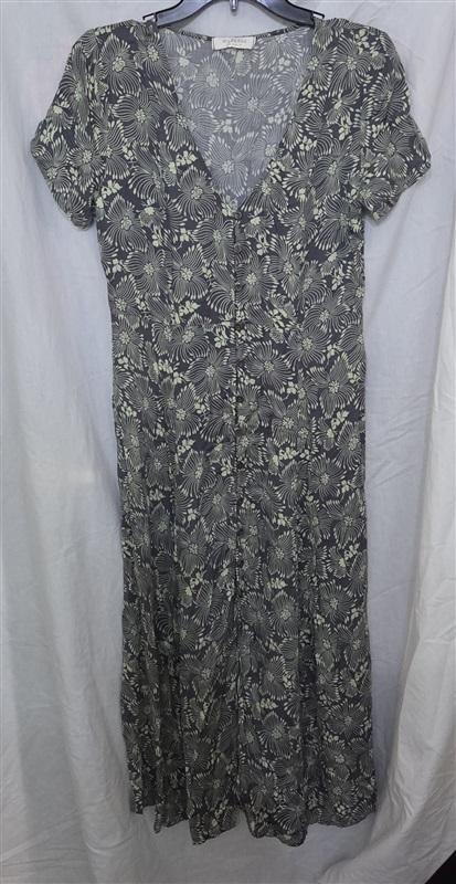 NWT Mododoc S V Neck Floral Maxi Dress Green Gray 129099